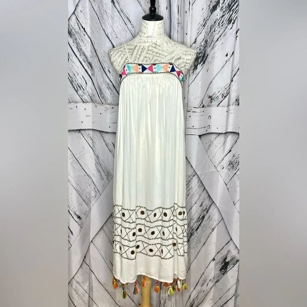 Beaches & Boho Swim Coverup Sundress Embroidered Sequins S